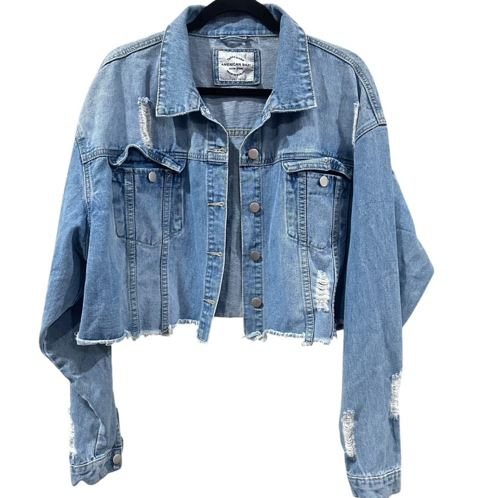 American Bazi Cropped Denim Jacket, 100% Cotton, Size 1X - Picture 3 of 11